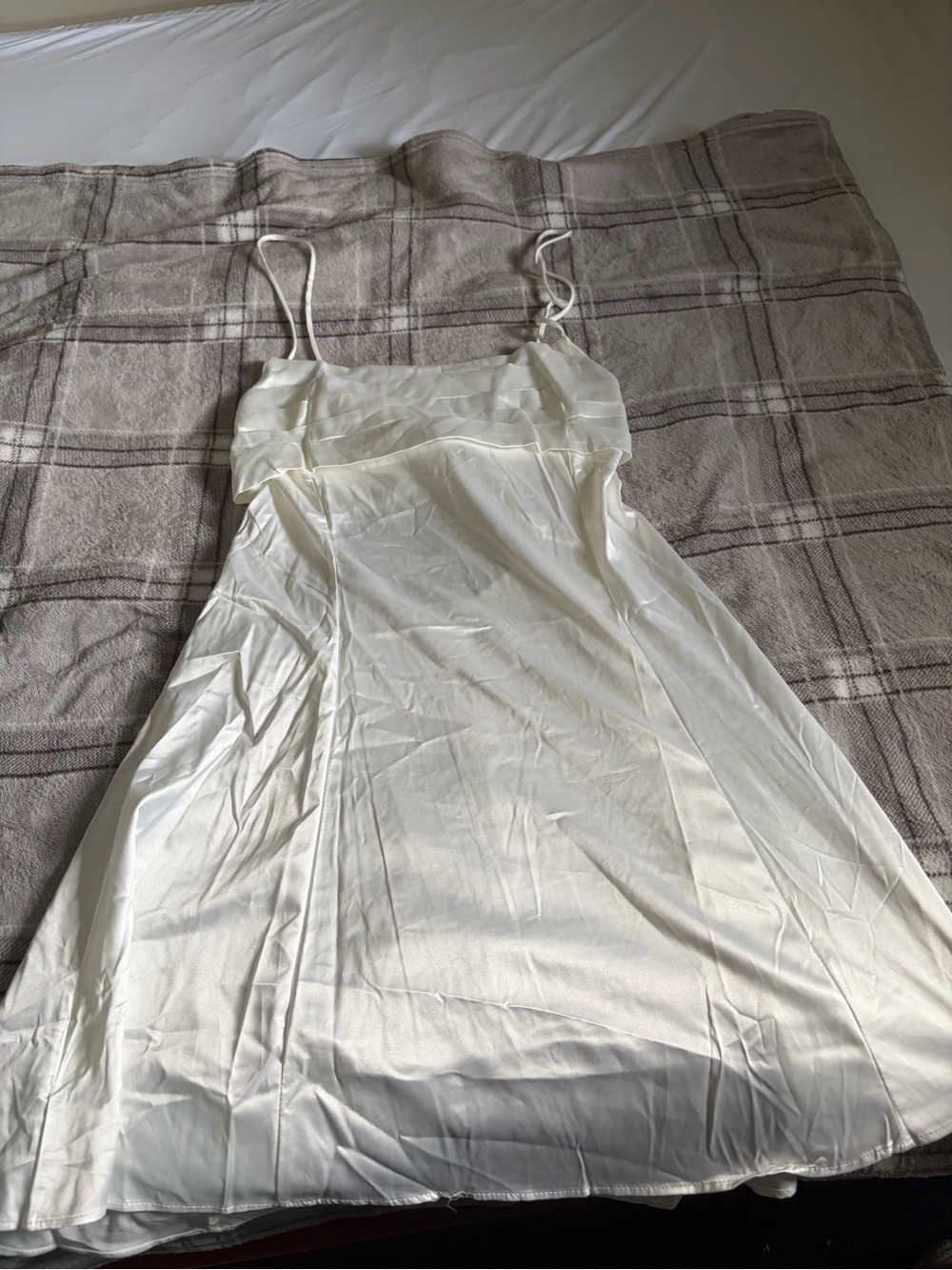 Amazon White Satin Mini Dress with Spaghetti Straps